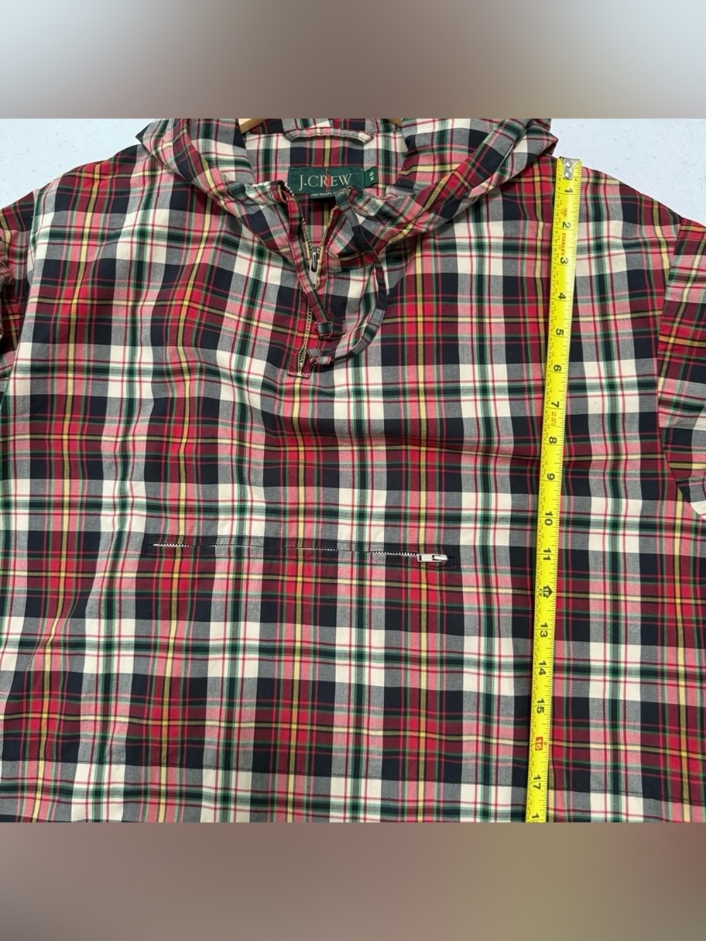 VINTAGE 1990’s J Crew plaid tartan hooded anorak windbreaker jacket half zip XS - Picture 9 of 11